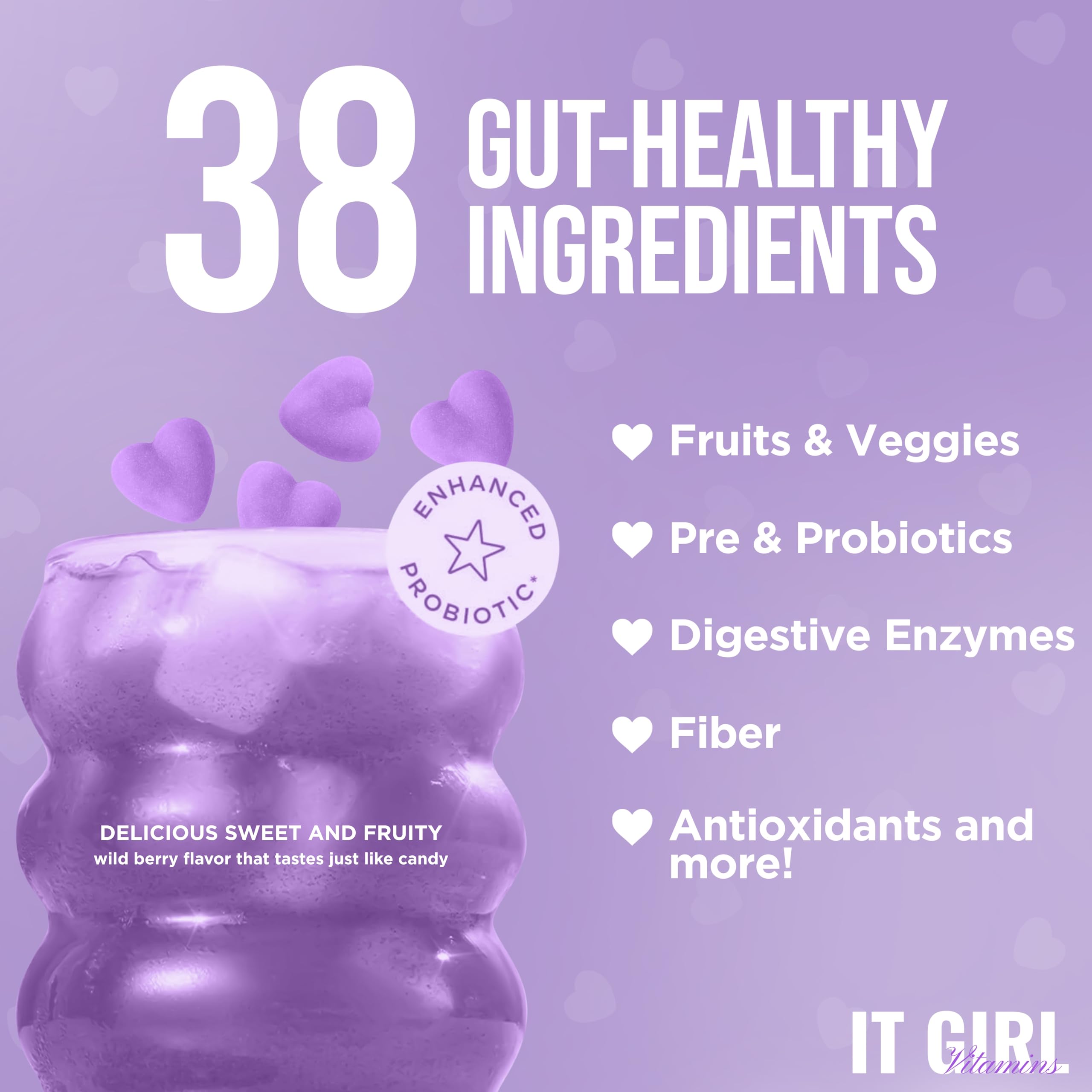 It Girl Detox Gummies ingredients label highlights probiotics and organic detox blend.