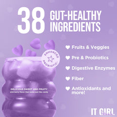 It Girl Detox Gummies ingredients label highlights probiotics and organic detox blend.