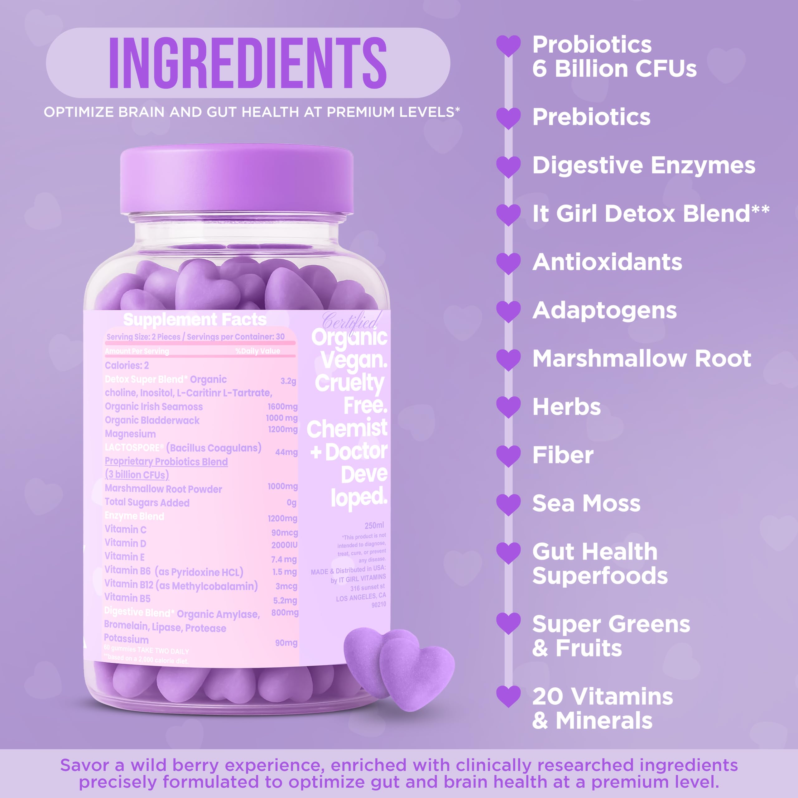 It Girl Detox Gummies probiotic 6b-cfu info emphasized for gut health.