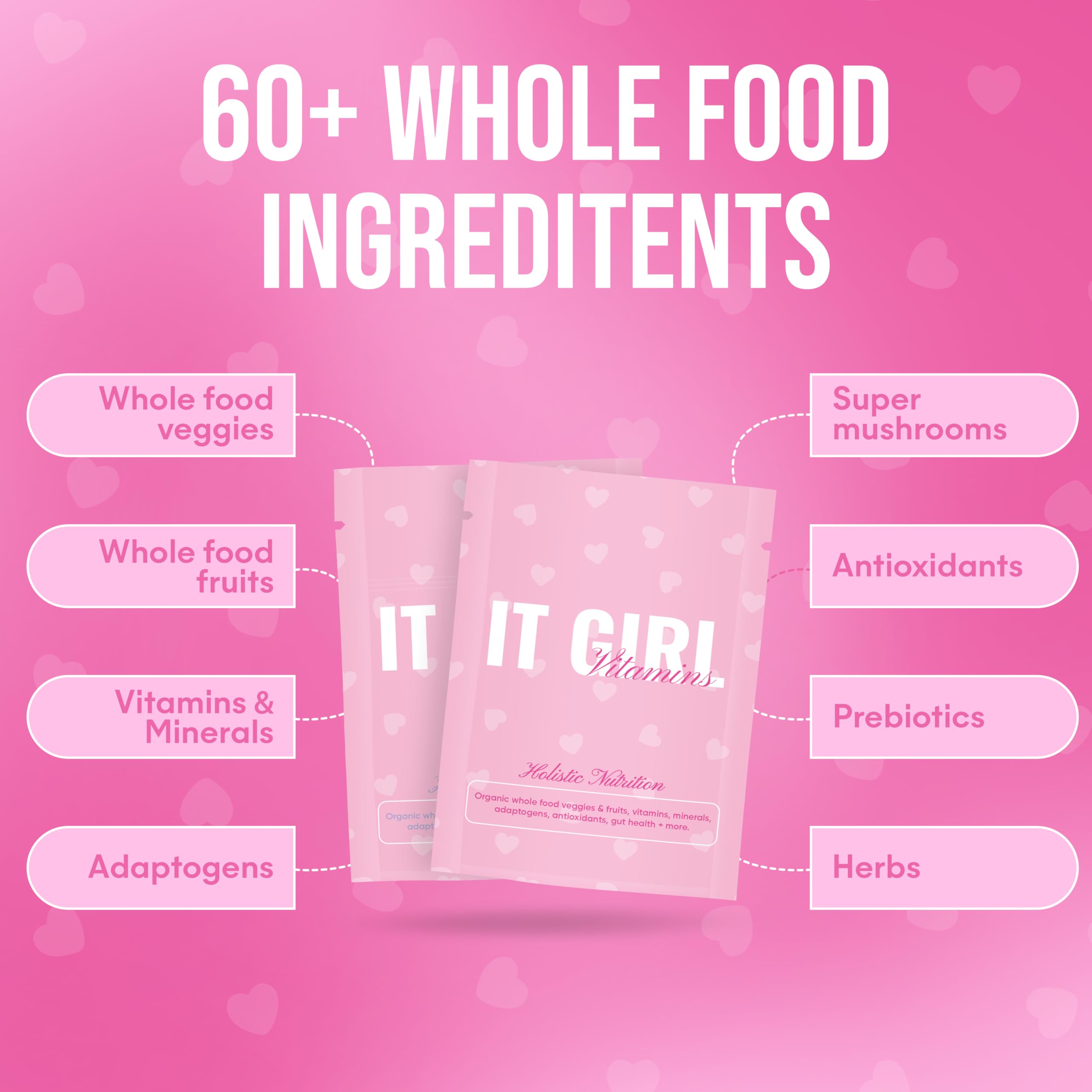 It Girl Vitamins pink heart gummies in a snack pack for daily use.