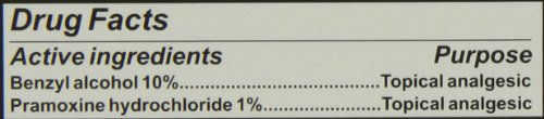 Itch-X label highlighting benzyl alcohol and pramoxine HCl in formula.