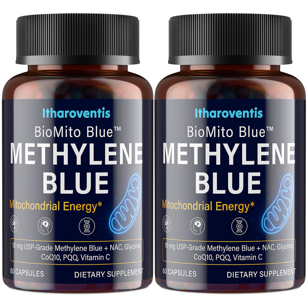 Itharoventis Methylene Blue capsules in bottle for easy daily dosing and cognitive support.