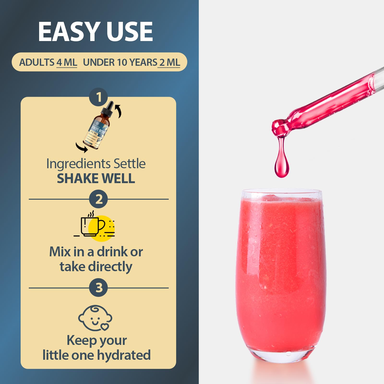 Itharoventis Zeolite Kids Drops droplet dispenser enables accurate servings.