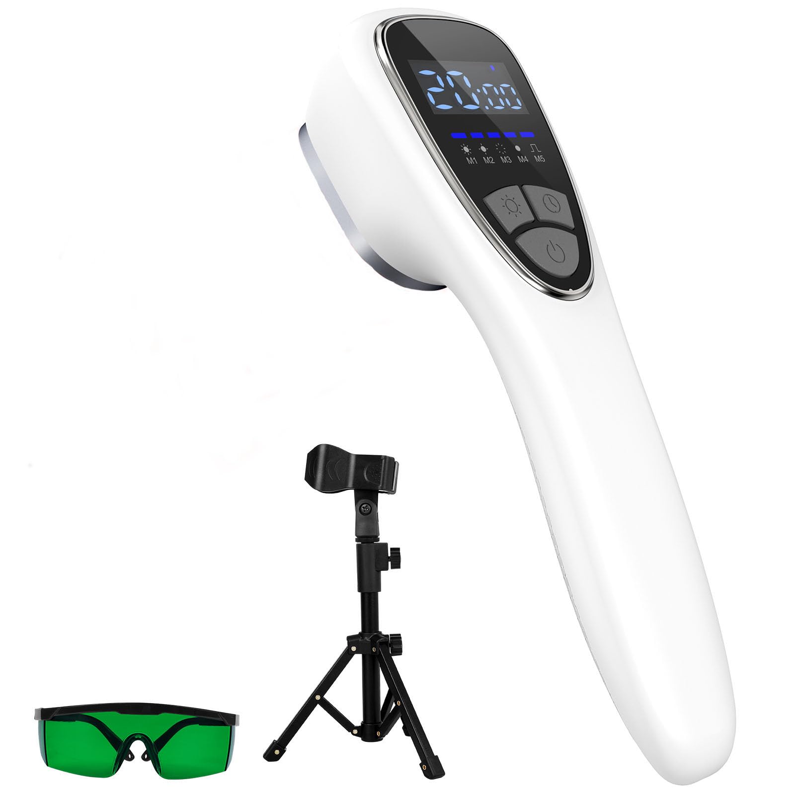 iTHERAU cold laser therapy device with stand for hands-free home use.