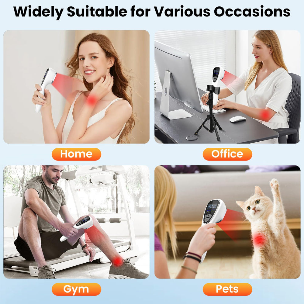 iTHERAU stand supports hands-free therapy on the lower back.