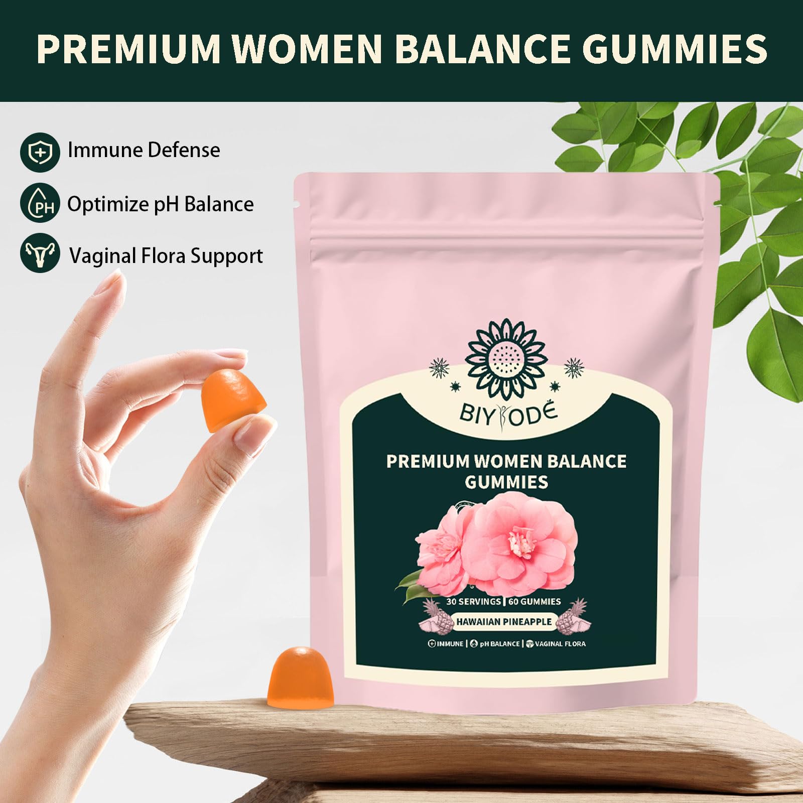 Gummy with real pineapple extract and Vitamin C visible on label.