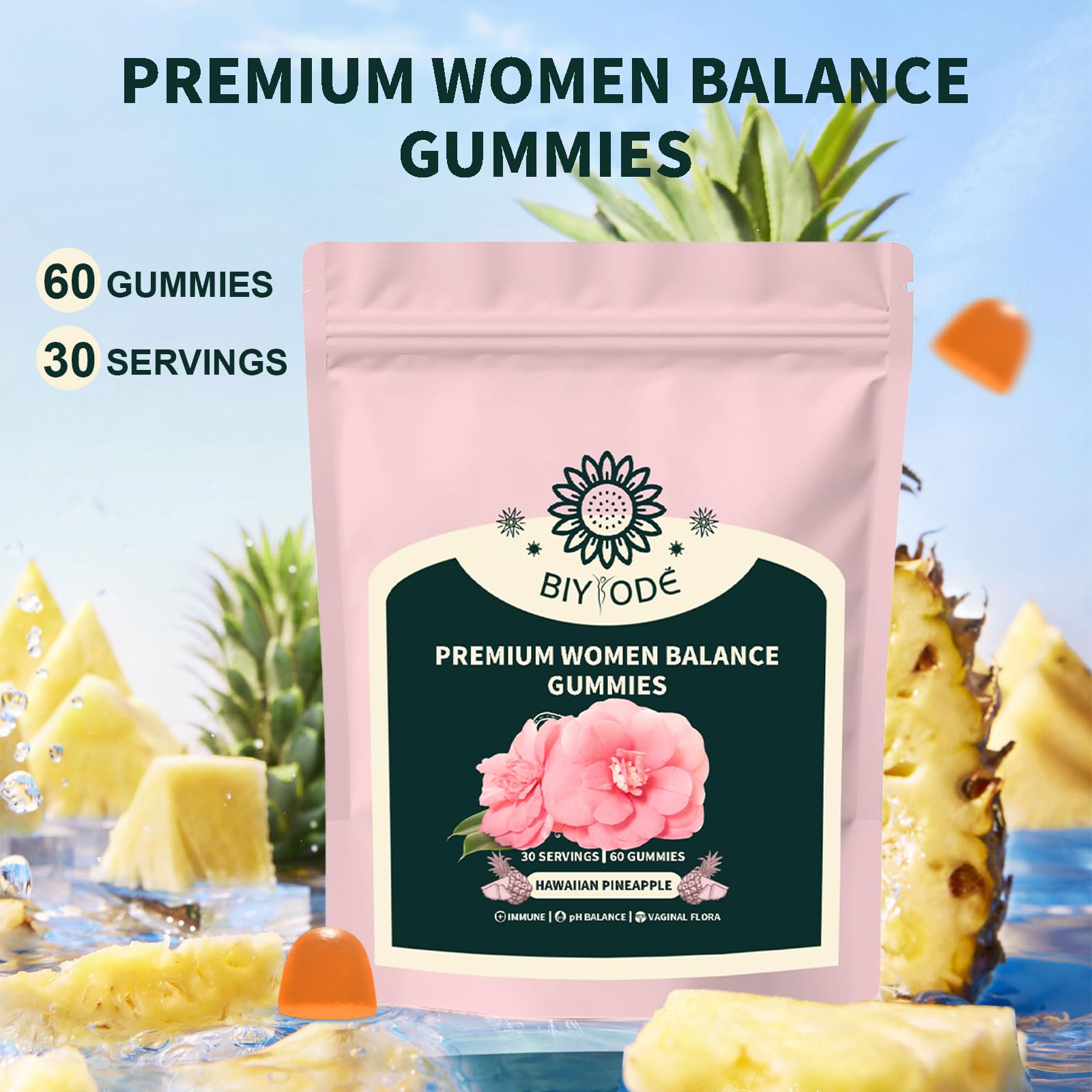 Icons indicating vegan and gluten-free formula for Itiban Gummies.