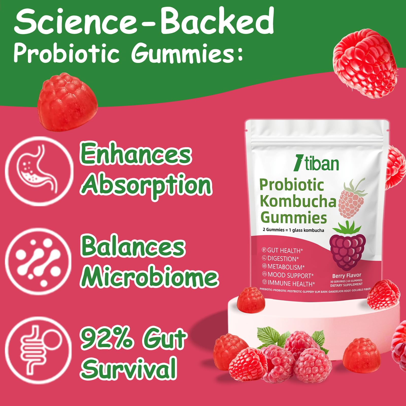 Itiban Probiotic Kombucha Gummy on a spoon, easy digestion aid