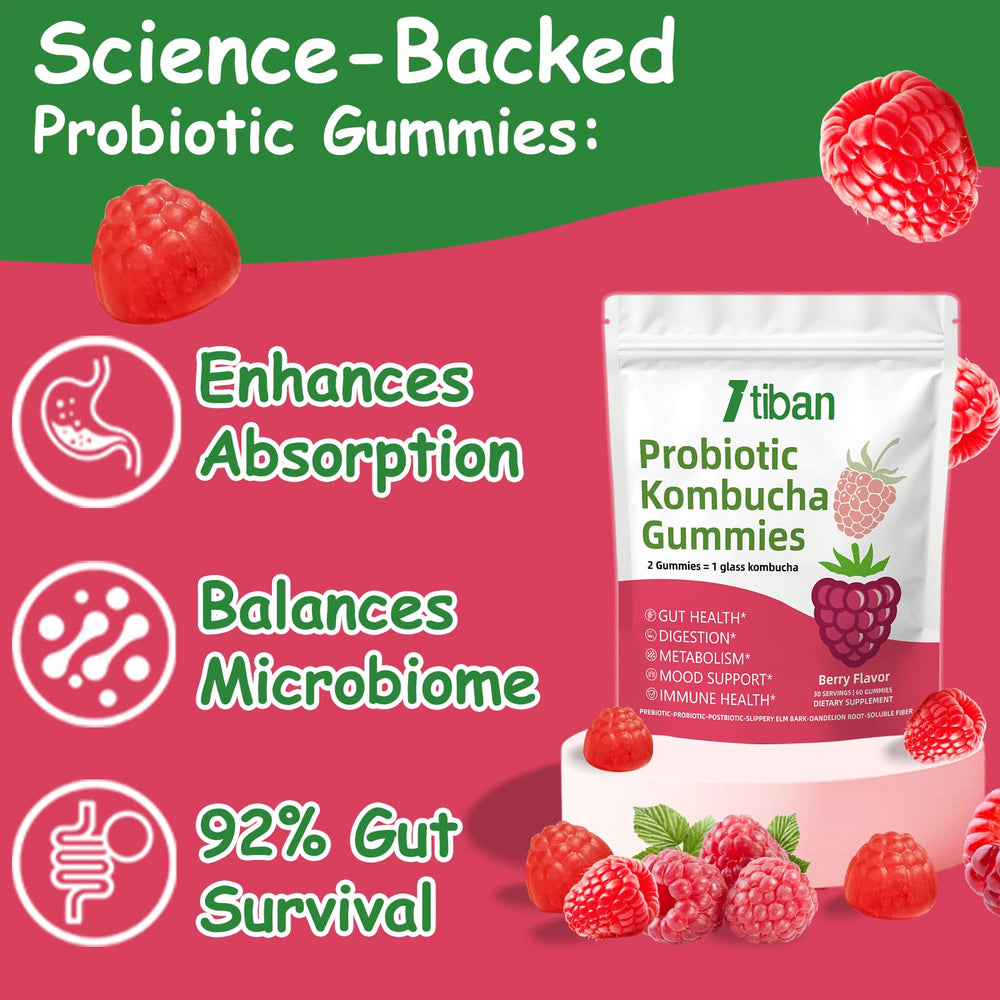 Itiban Probiotic Kombucha Gummy on a spoon, easy digestion aid