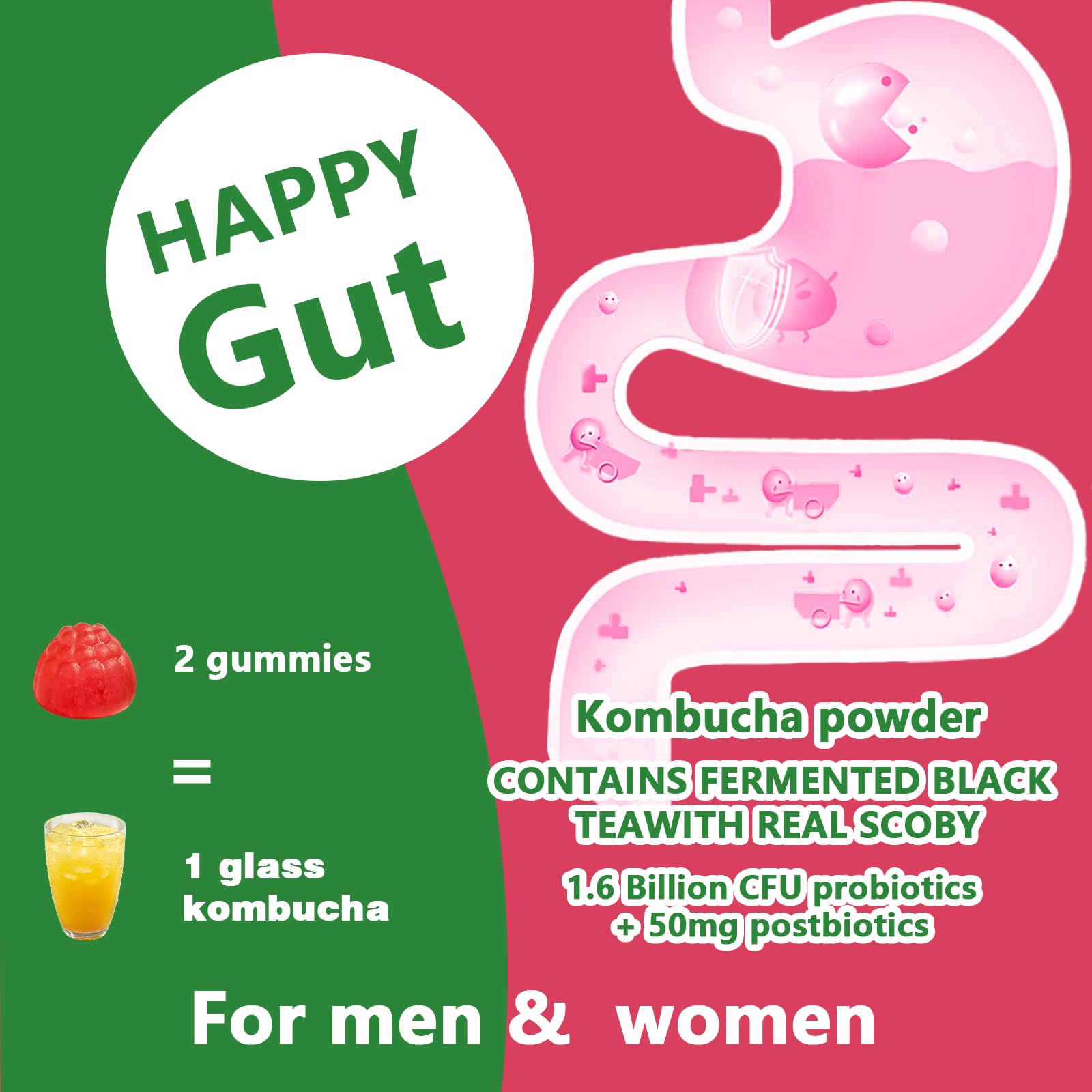 Two gummies equal a full glass of kombucha flavor