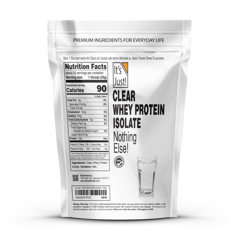 Its Just! Clear Whey Isolate pour illustrating quick mixing for shakes after training