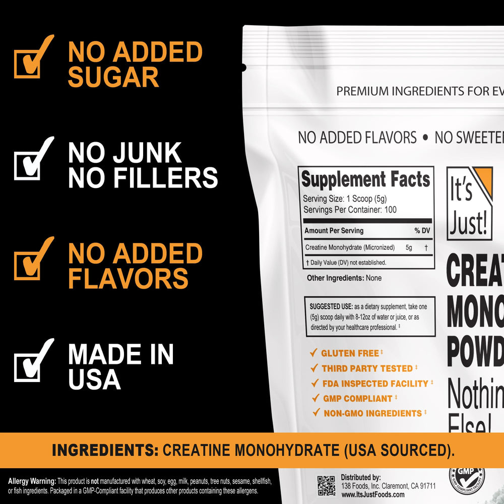 It's Just! creatine scoop measures a precise 5g serving for performance