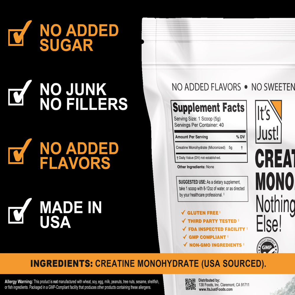 Unflavored Its Just Creatine Monohydrate blends into drinks easily.