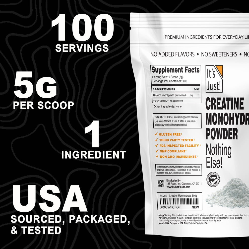 It's Just! unflavored creatine powder ideal for mixing into shakes
