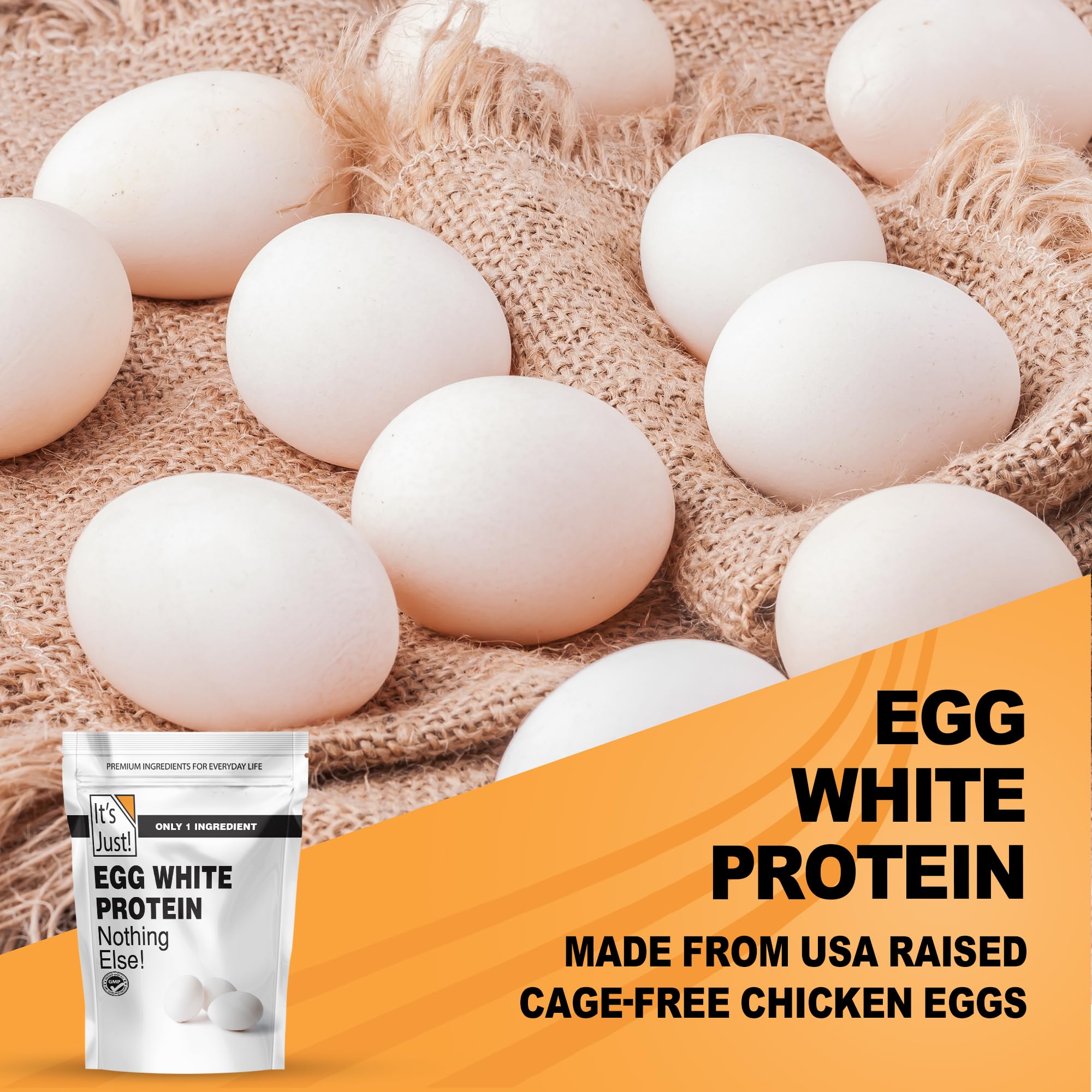 It's Just! Unflavored Egg White Powder bottle suits versatile flavor bases.