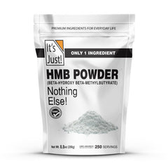 It's Just! HMB powder bottle showing pure formula for muscle support.