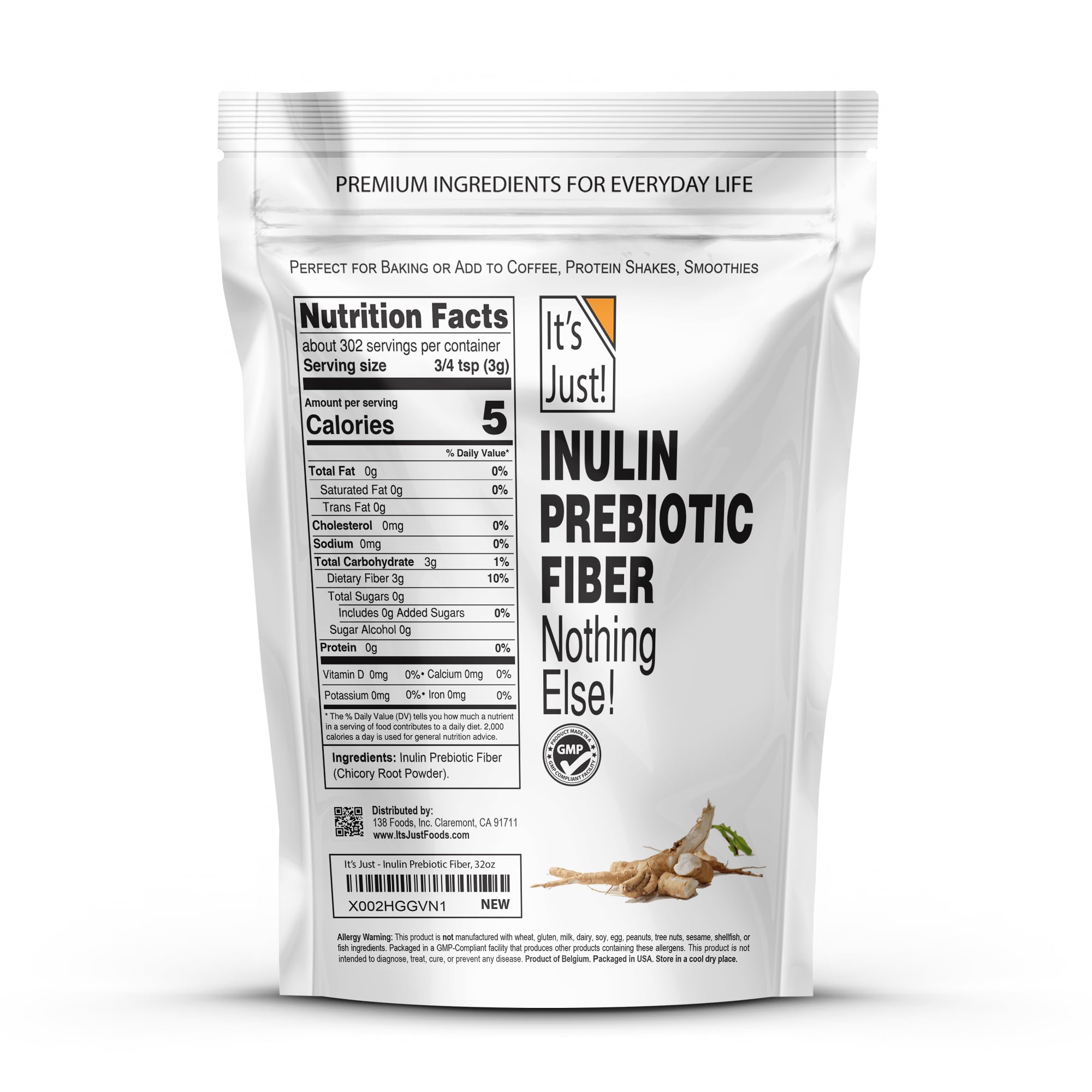 Its Just! inulin prebiotic fiber scoop for convenient daily dosing.