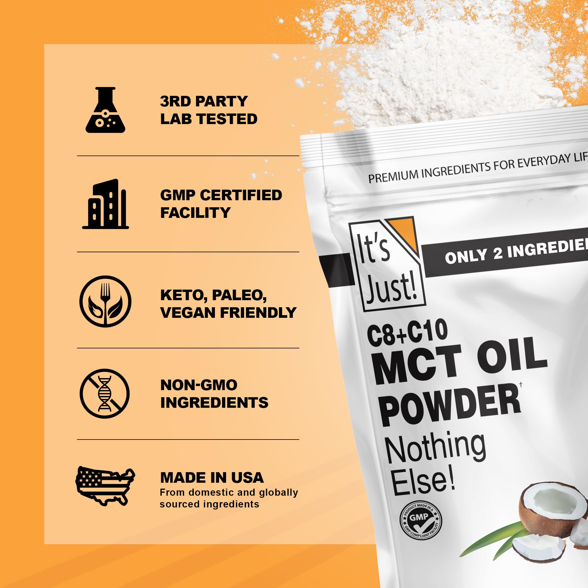 It's Just! MCT Oil Powder packaging on shelf with brand visible for keto energy.