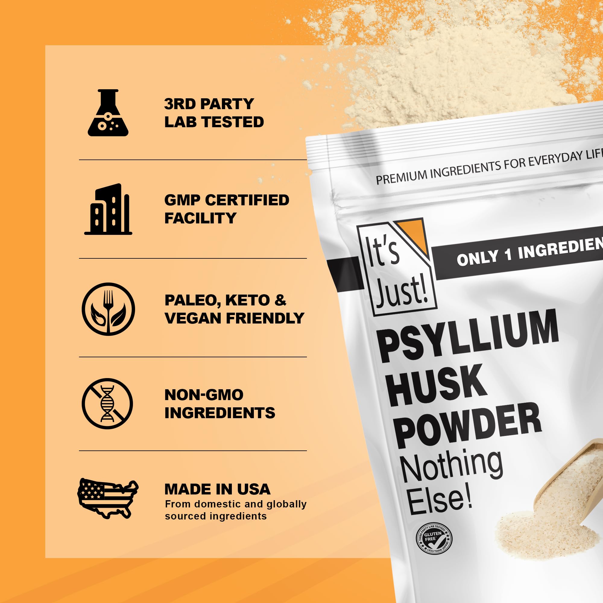It's Just! Psyllium husk powder keto baking dough demonstrates binder and low-carb texture.