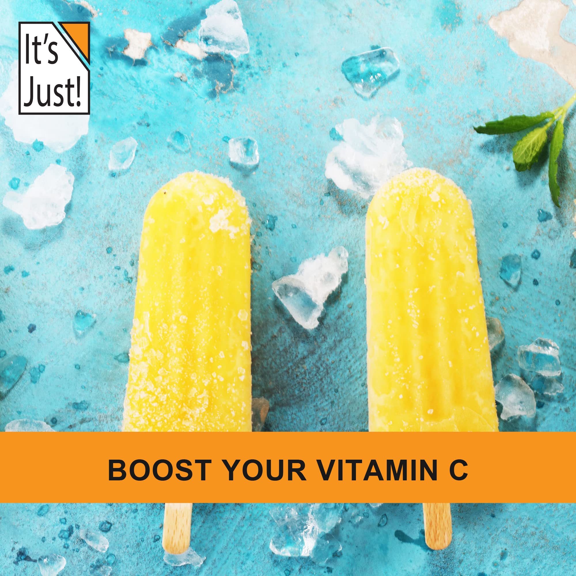 It's Just! Vitamin C Powder in a glass shows quick dilution for on-the-go use