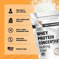 It's Just! cold processing display emphasizes gentle manufacturing preserving protein integrity.