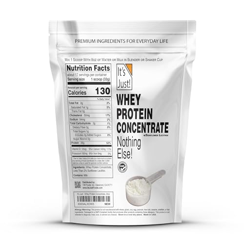 It's Just! whey powder scoop demonstrating easy measurement for custom servings.