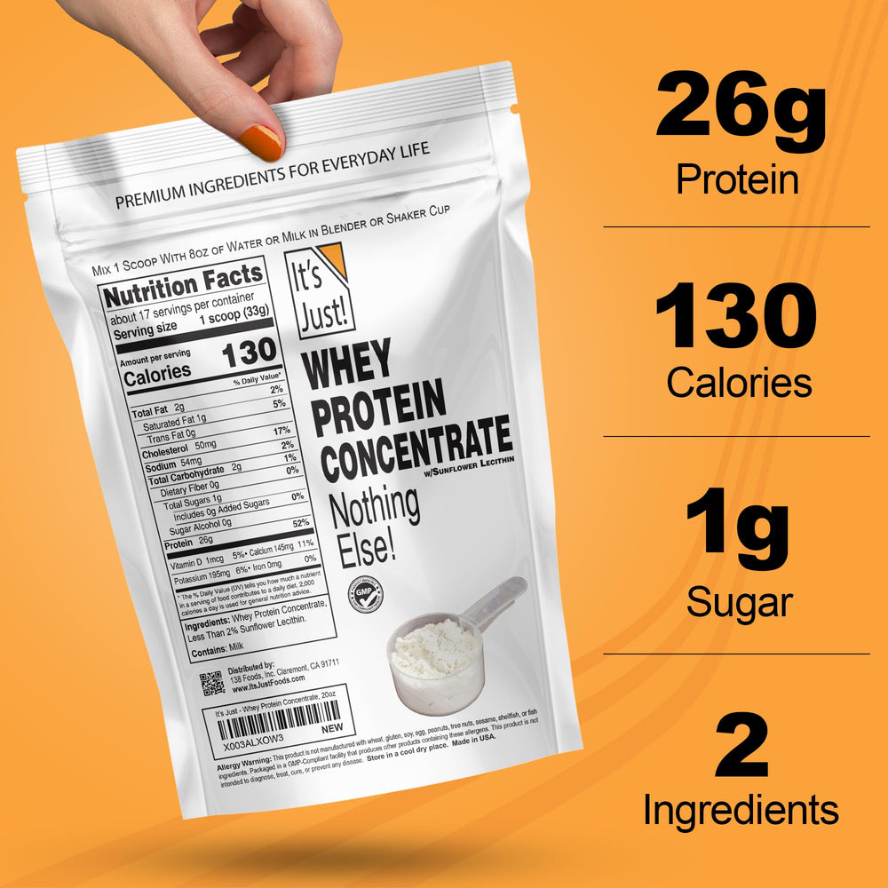 It's Just! unflavored whey powder close-up highlighting clean protein without additives.