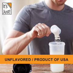 Its Just! Casein unflavored label emphasizes USA-made GMP-grade quality.