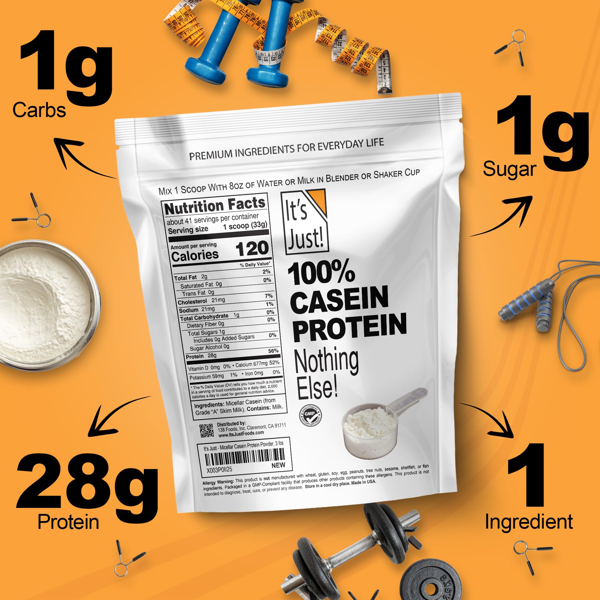 Its Just! Casein unflavored mixer-hands demonstrates easy blending into recipes.