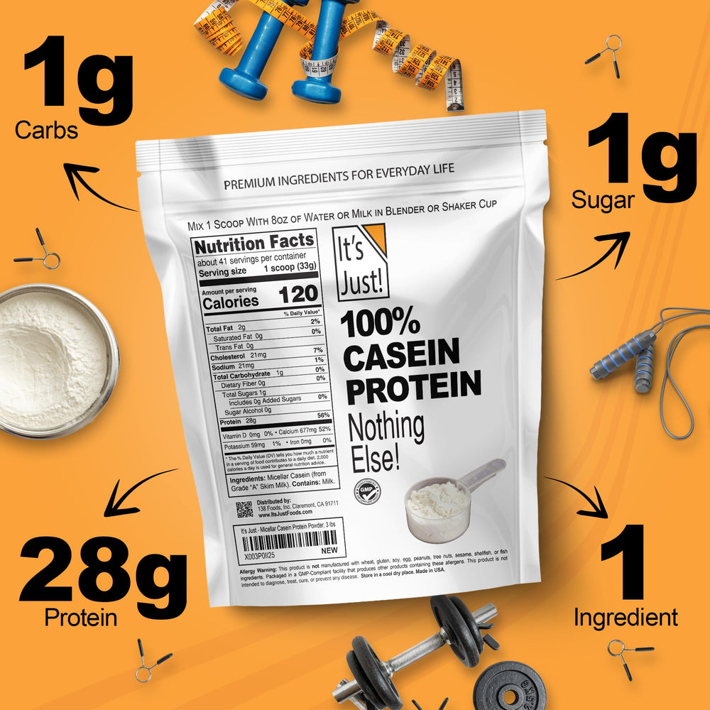 Its Just! Casein unflavored mixer-hands demonstrates easy blending into recipes.