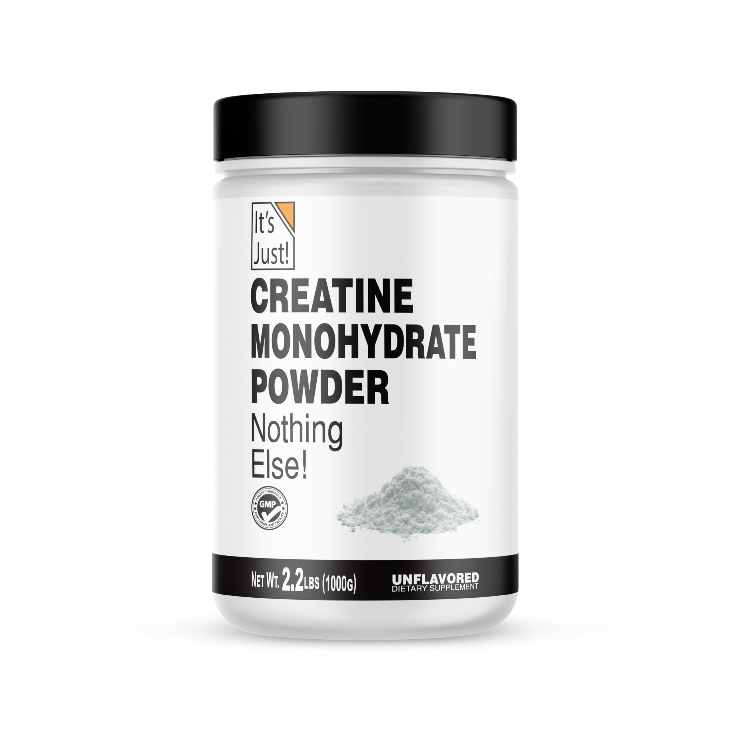 It's Just! creatine monohydrate powder bottle front - clean, easily mixed.