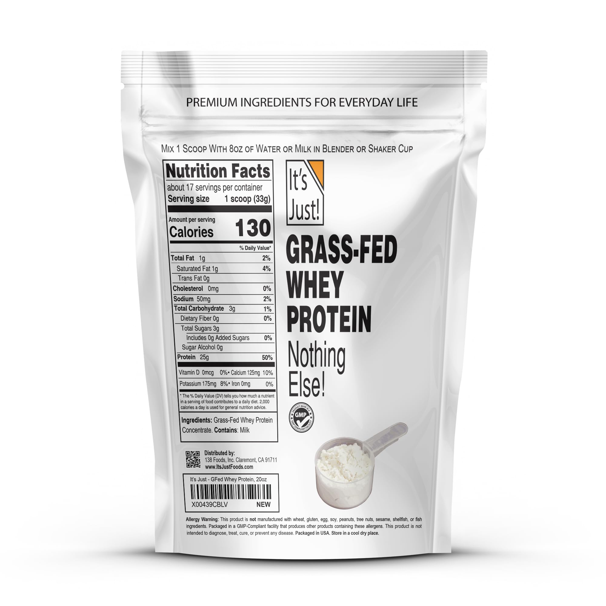 It's Just! whey grass-fed cows pasture, natural source for daily protein in meals