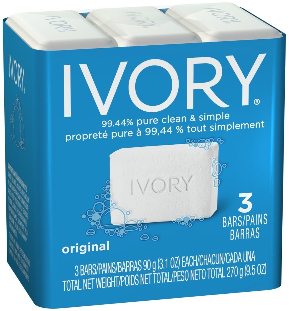 Ivory Orig soap bar 3-pack packaging showing four bundles for family use.