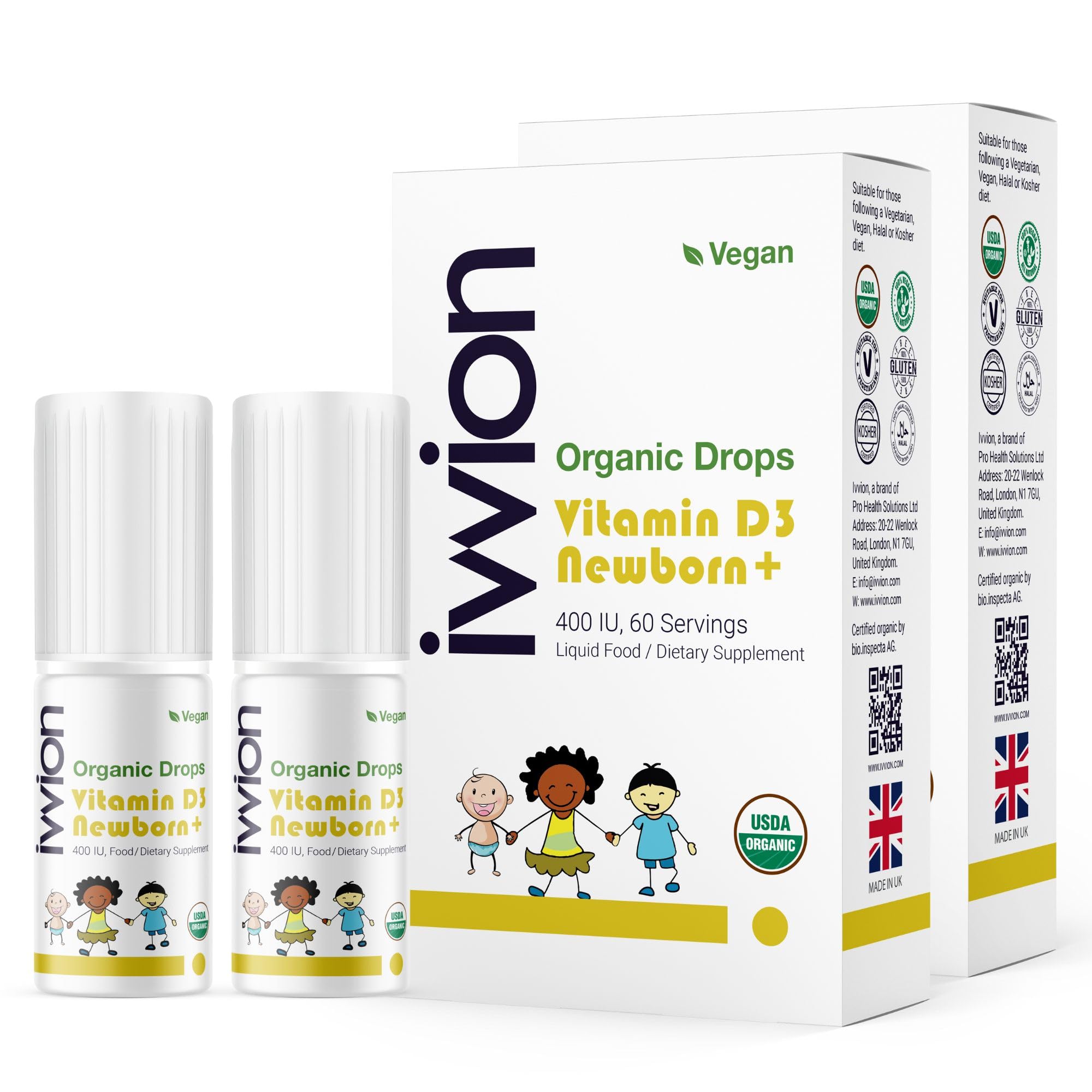 ivvion Organic vegan Vitamin D3 Drops with precision nozzle for mess-free dosing