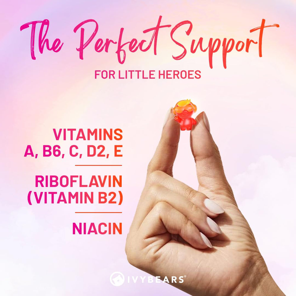 IvyBears Superpower Kids gummies designed for ages 4+ in German-made formula