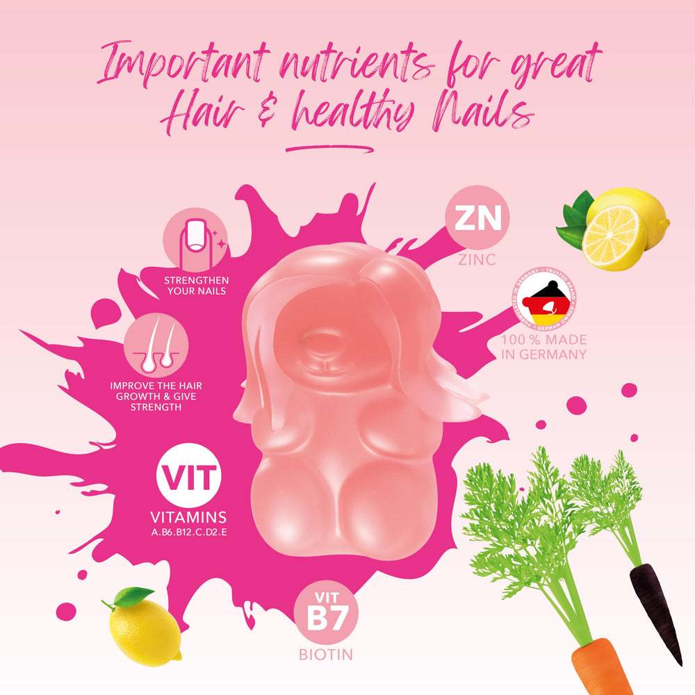 IvyBears label close-up; contains biotin, collagen, folic acid for comprehensive beauty nutrition.