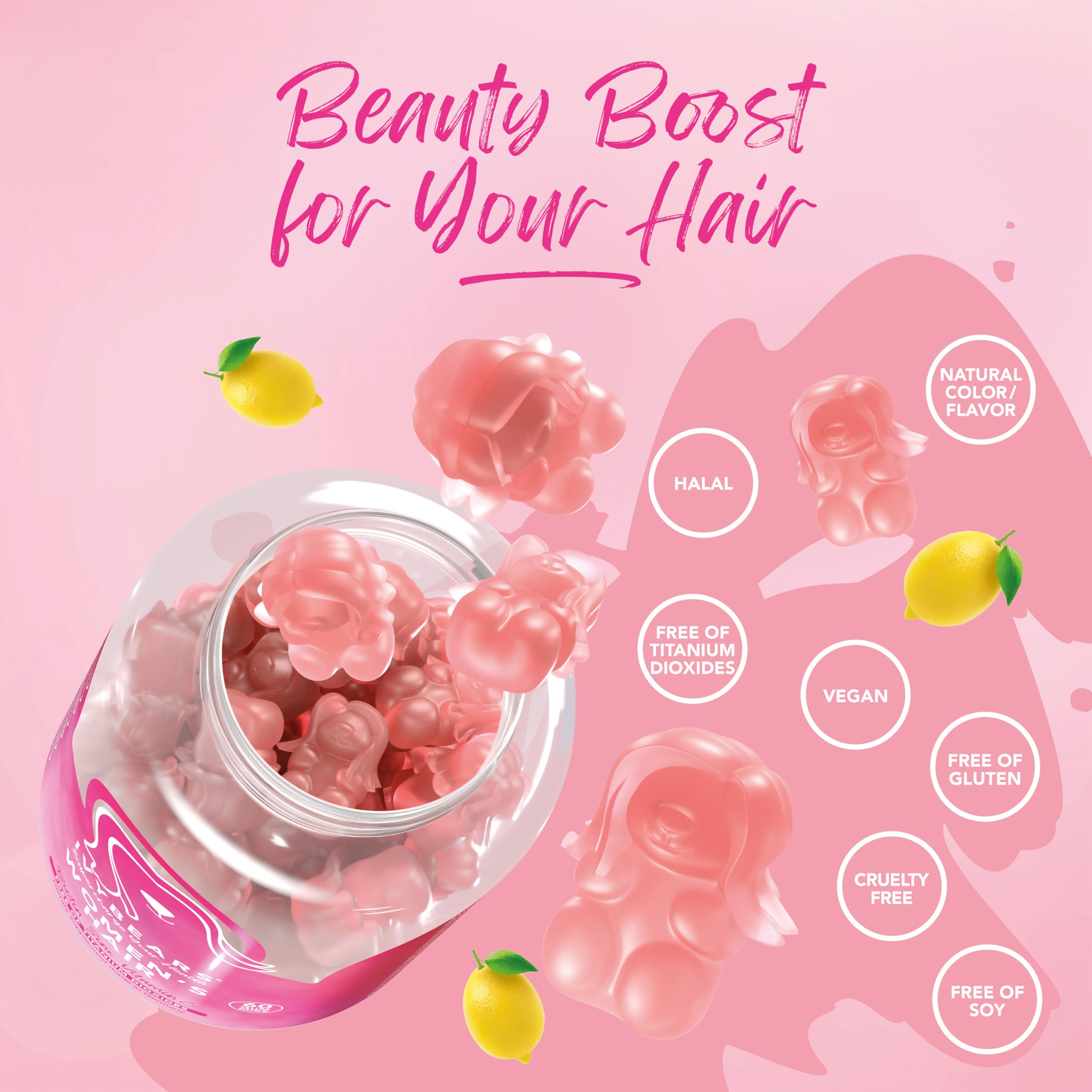 IvyBears gummies beside a hairbrush; potential support for healthier-looking nails.