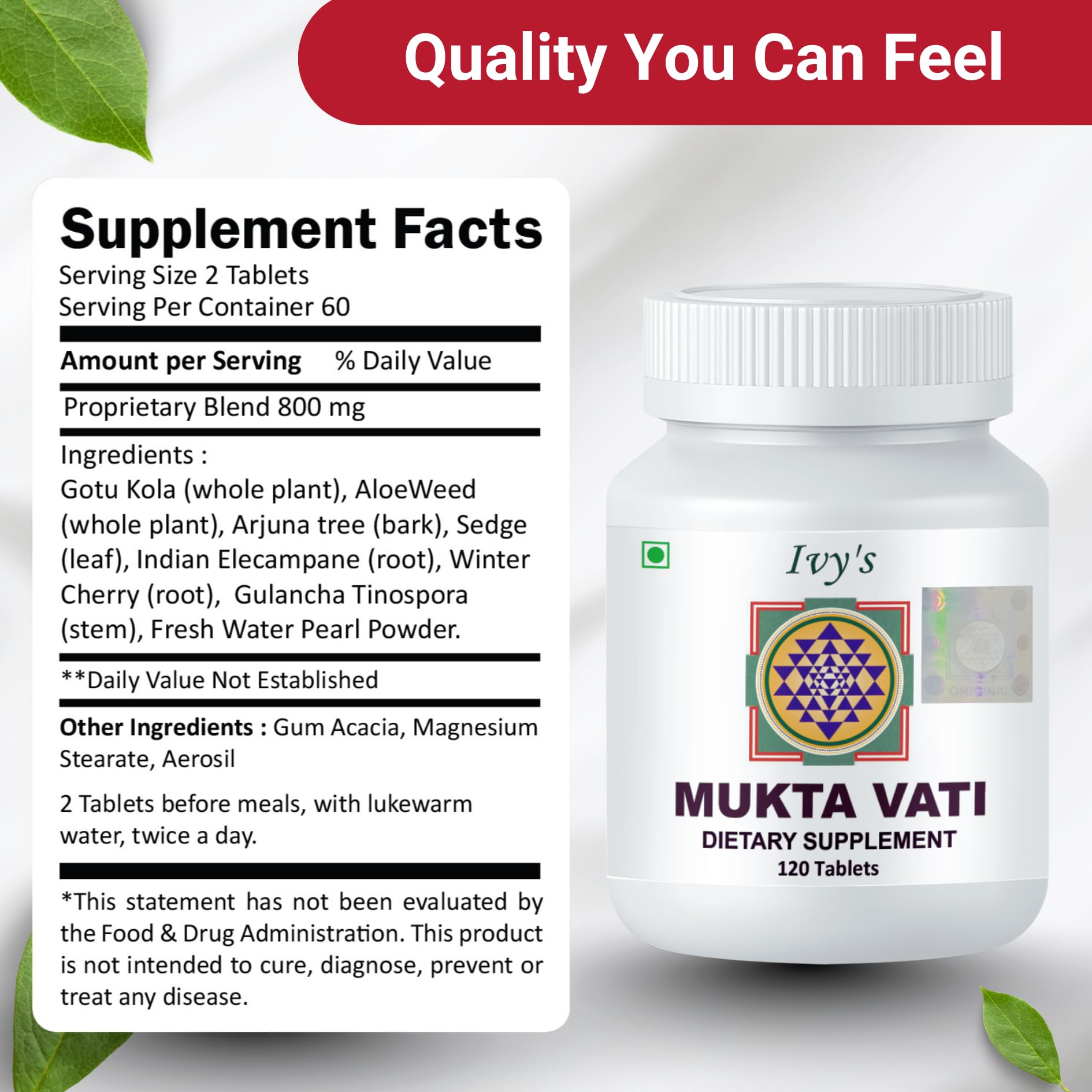 Ivy's Mukta Vati ingredients spread featuring time-tested Ayurvedic herbs