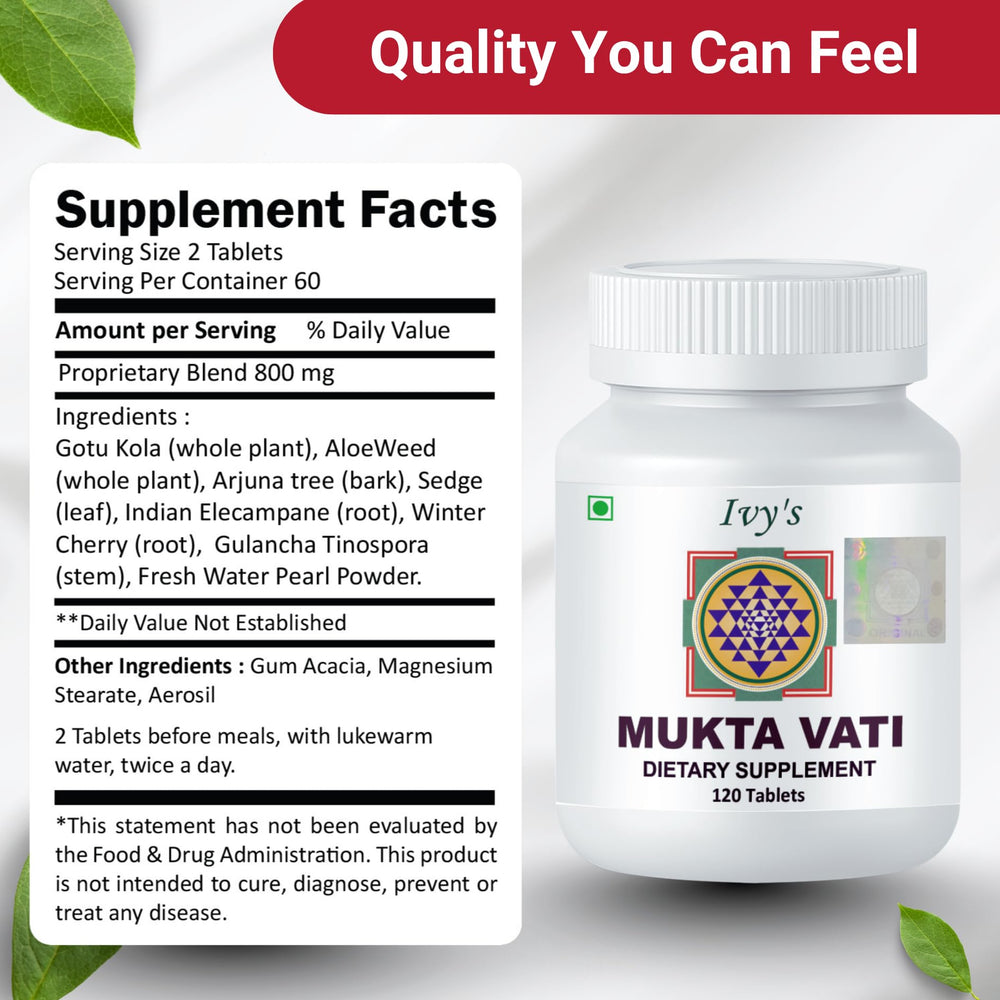 Ivy's Mukta Vati ingredients spread featuring time-tested Ayurvedic herbs