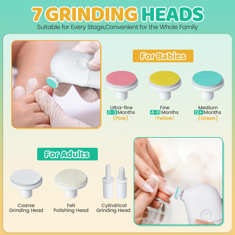 IvyWind 7-in-1 grinding heads set for versatile infant to adult nail care.