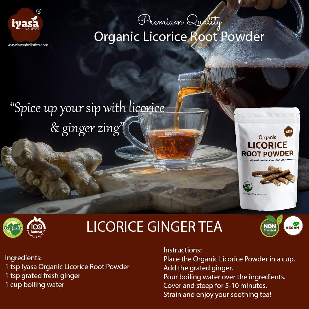Iyasa Holistics licorice root powder close-up reveals fine beige powder texture