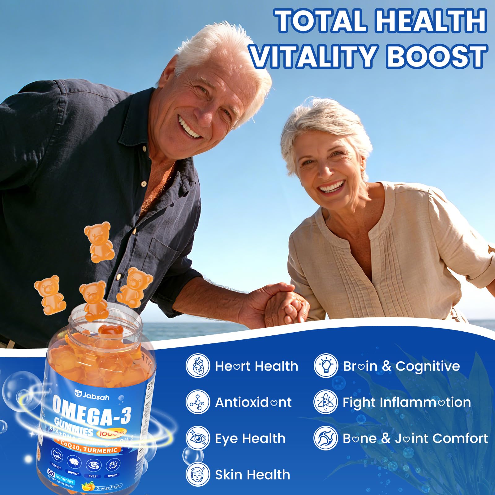 Jabsah vegan omega-3 gummies bottle-open scene for easy daily intake.