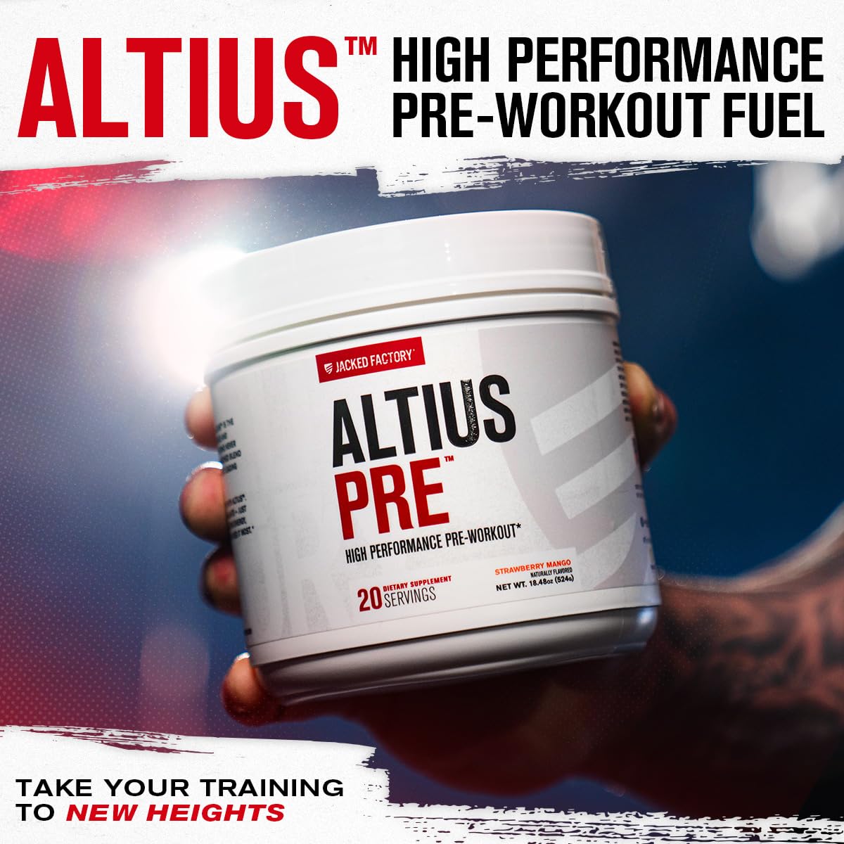 Altius scoop filled with powder ready to mix for a strong workout