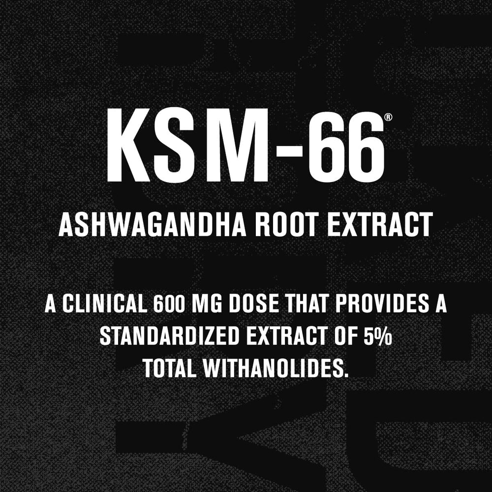 Jacked Factory Ashwagandha capsules closeup showing 600 mg per serving.