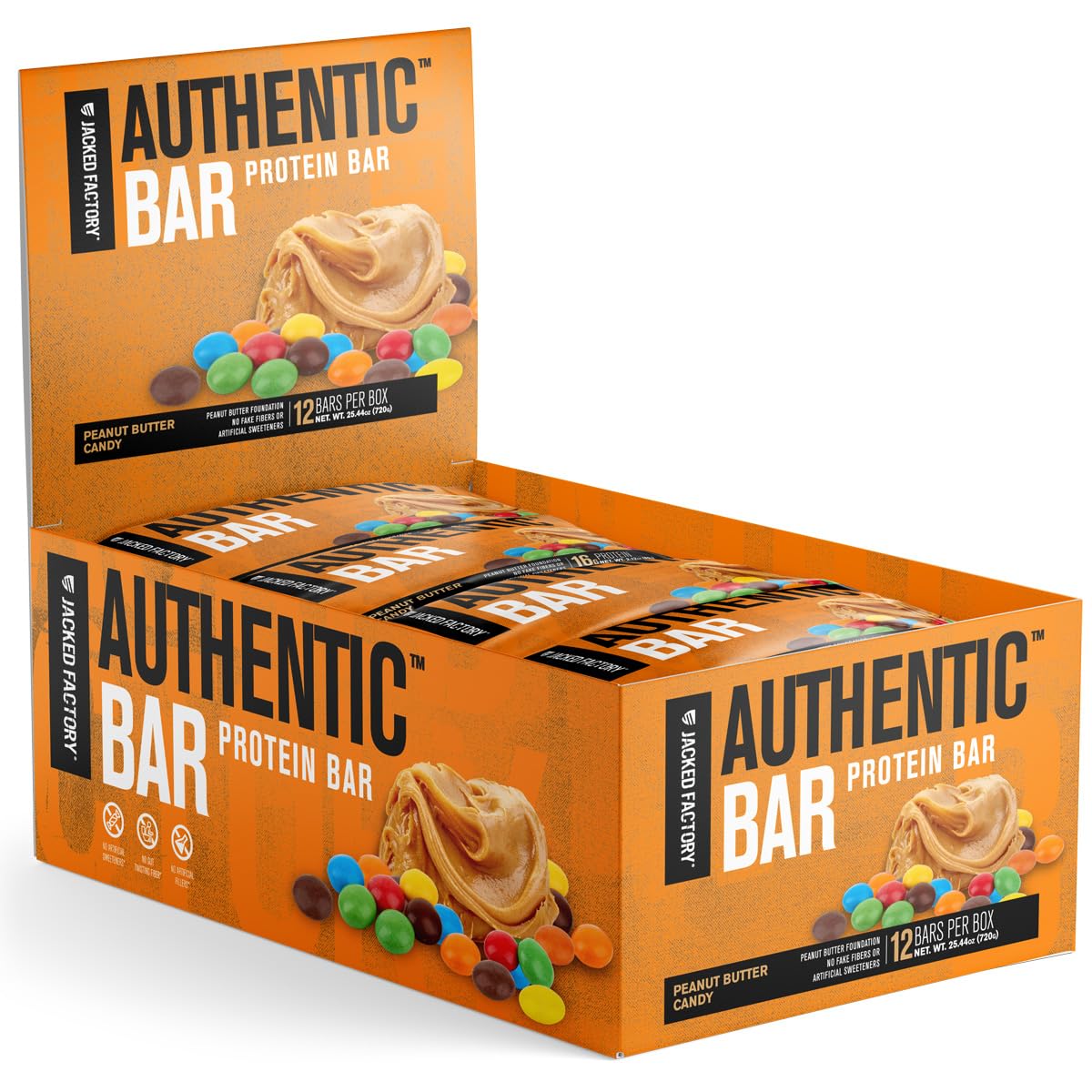 Jacked Factory Authentic Bar packaging featuring real ingredients for on-the-go snacking