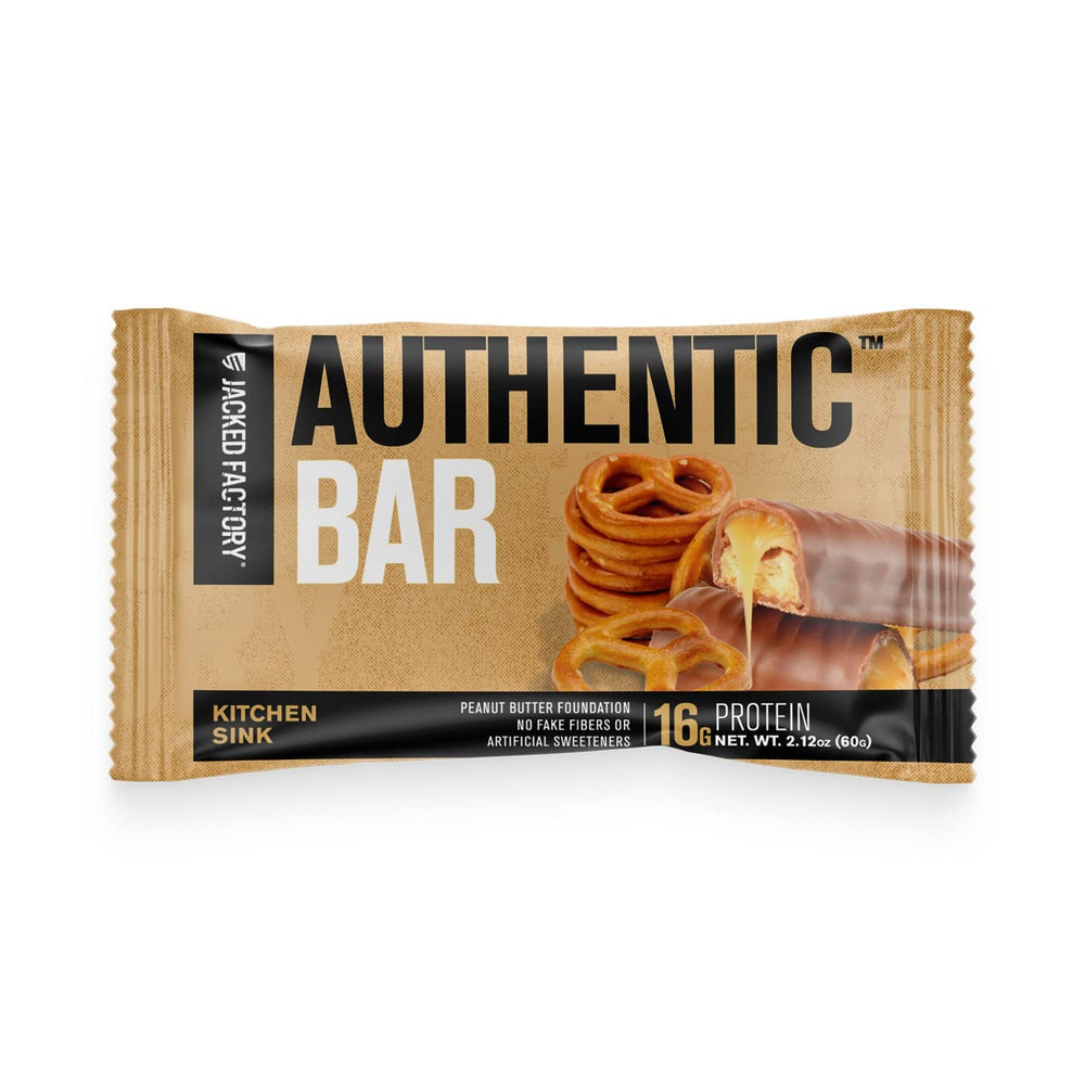 Jacked Factory Authentic Bar peanut butter swirl showcasing real nut butter flavor for satisfying snacking