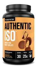 Jacked Factory Authentic ISO whey label close-up shows purity and ingredients.