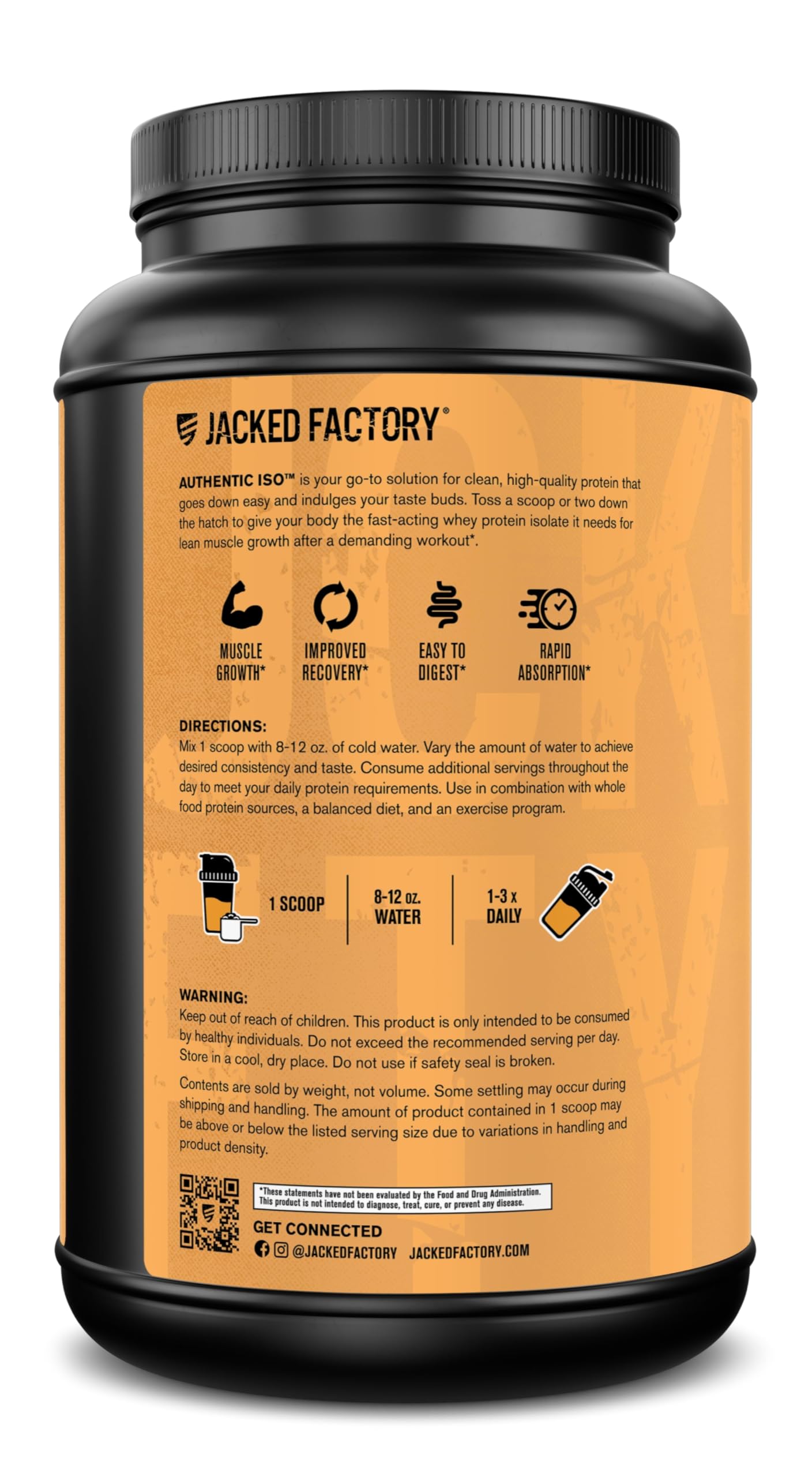 Authentic ISO bottle emphasizing no fillers and clean ingredients.