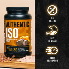 Jacked Factory Authentic ISO whey packaging on shelf highlights non-GMO and clean formula.