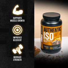 Scoop of Authentic ISO being poured into a shaker for post-workout recovery.